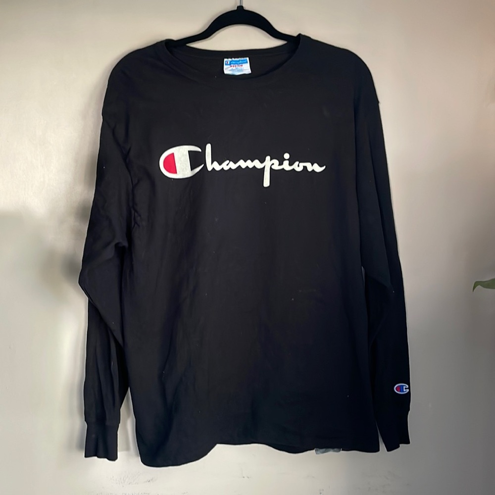 Vintage Champion black crew neck sweater shirt top retro Large